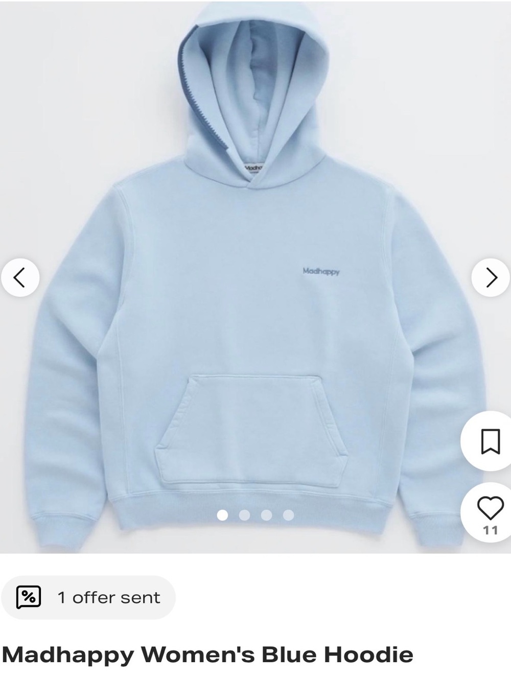 Madhappy Classic Fleece Hoodie Pale Blue Embroidered Logo Crewneck - Picture 1 of 5